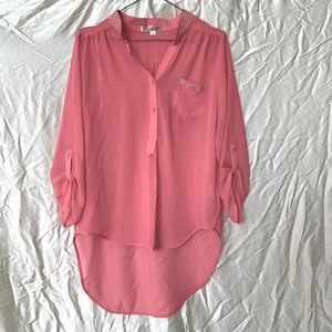 Pink sheer blouse with button up sleeves
